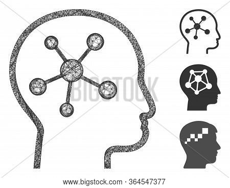 Mesh Head Brain Polygonal Web 2d Vector Illustration. Carcass Model Is Based On Head Brain Flat Icon