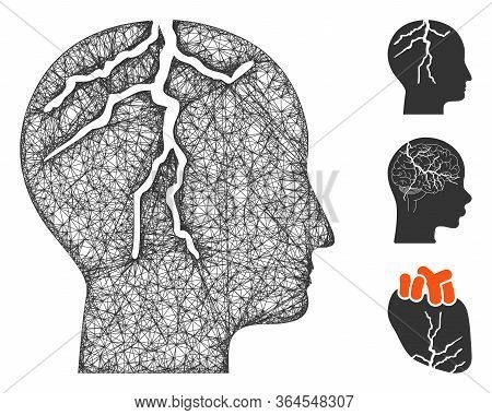 Mesh Brain Cancer Polygonal Web Icon Vector Illustration. Carcass Model Is Based On Brain Cancer Fla