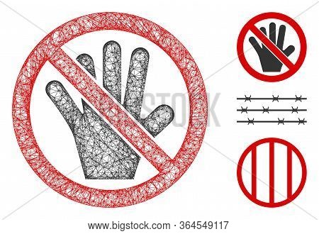 Mesh No Touch Palm Polygonal Web 2d Vector Illustration. Model Is Based On No Touch Palm Flat Icon. 
