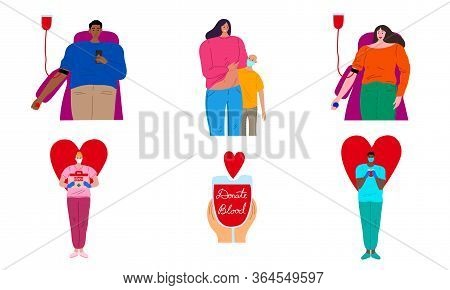 People Donors Donating Blood And Organs Vector Illustration