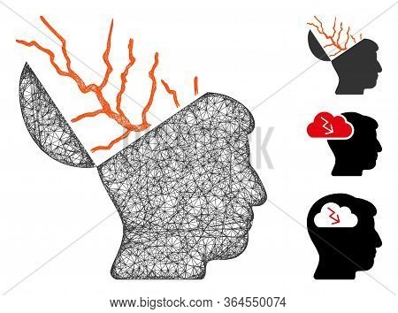 Mesh Brain Electricity Polygonal Web Symbol Vector Illustration. Carcass Model Is Based On Brain Ele
