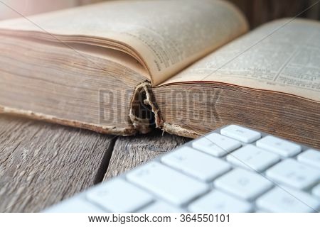 Reprinting Of Ancient Literature. Work With Old Literature And Computer.
