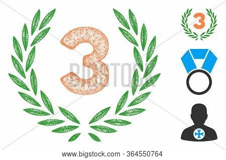 Mesh Third Laurel Wreath Polygonal Web 2d Vector Illustration. Carcass Model Is Based On Third Laure