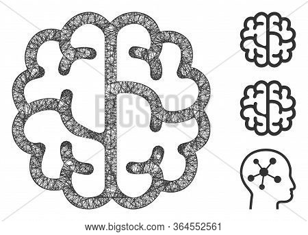 Mesh Brain Polygonal Web Icon Vector Illustration. Model Is Based On Brain Flat Icon. Triangular Mes