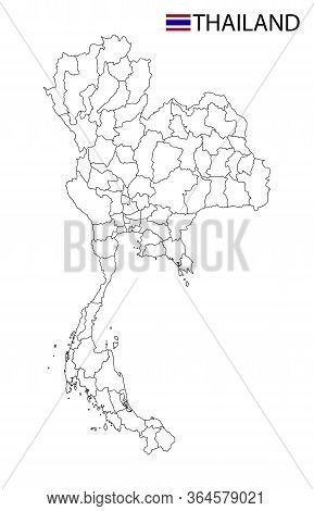 Thailand Map, Black And White Detailed Outline Regions Of The Country.