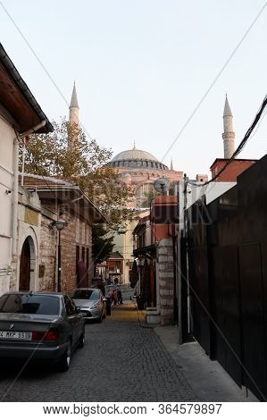 Istanbul,turkey - November 3, 2019:view From The Zeynepsultan Jamia Street To The Hagia Sophia Museu