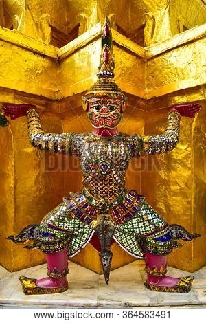 Colorful And Golden Warrior Of Grand Palace In Bangkok Thailand