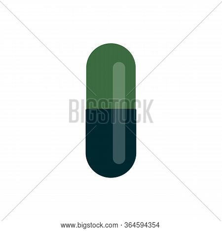 Green Tablet. Capsule. Pill On Isolated White Background. Flat Design Flat Design Website, Logo. Hea