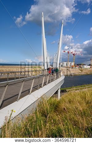 Dunkirk, France - August 13, 2019: People Crossing The Passerelle Du Grand Large - Large Bridge - In