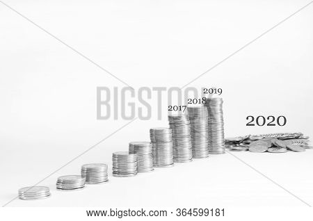 Stacks Of Coins. The Concept Of Economic Decline In 2020. The Quarantine Crisis. Consequences Of Kov