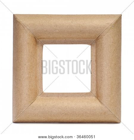 ein Viereck Pappmaché-Frame durch eine Leerstelle auf weißem Hintergrund