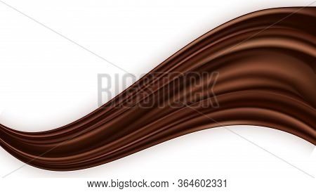 Chcocolate Wave Isolated, Smooth Satin Swirl On White Background. Milk Chocolate Color Flow. Vector 