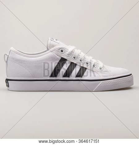 Vienna, Austria - February 19, 2018: Adidas Nizza White And Black Sneaker On White Background.
