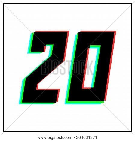 Number 20 Vector Desing Logo.dynamic, Split-color, Shadow Of  Number Red, Green, Blue In Black Frame