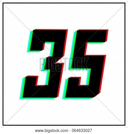 Number 35 Vector Desing Logo.dynamic, Split-color, Shadow Of  Number Red, Green, Blue In Black Frame