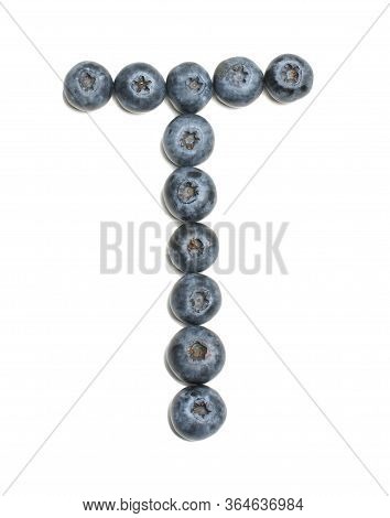 Alphabet Letter T Arranged From Northern Highbush Blueberry Isolated