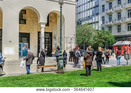 Thessaloniki, Greece - May 4 2020: Coronavirus Measures Affect Business & Daily Life. Greeks Keep Th