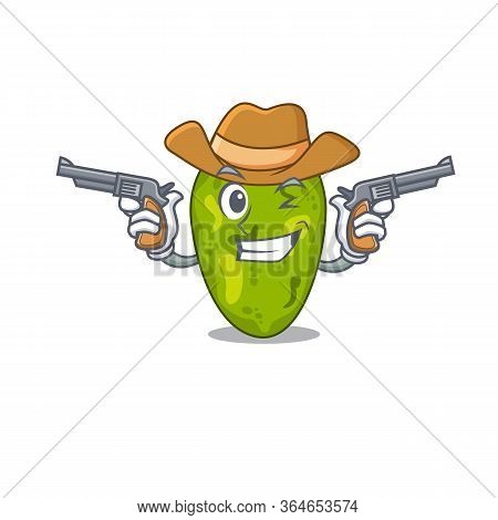 Cute Handsome Cowboy Of Cyanobacteria Cartoon Character With Guns