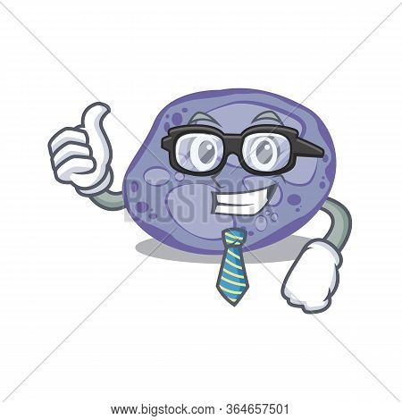 An Elegant Blue Planctomycetes Businessman Mascot Design Wearing Glasses And Tie