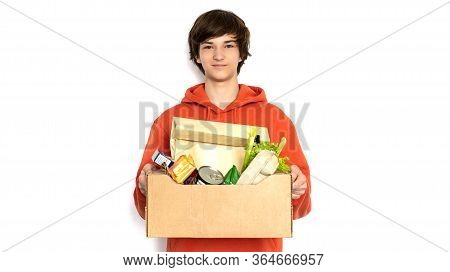 Cfood Delivery. A Man In Holds A Box. Isolate Copy