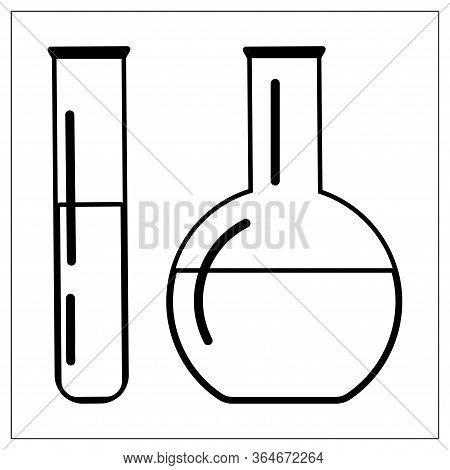Vector Illustration With Outlines Of Laboratory Apparatus With Colorful Solution. For Web, Logo, App