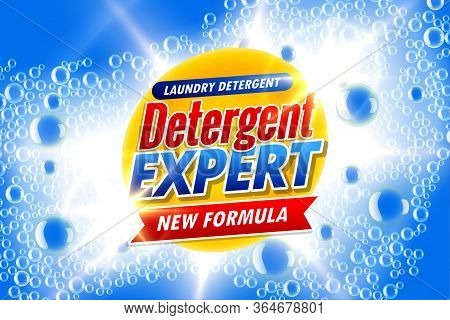 Laundry Detergent Template Ads Banner With Soap Bubbles