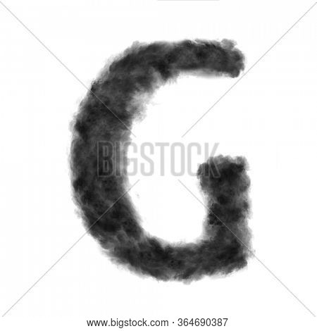 Letter G made from black clouds or smoke on a white background with copy space, not render.