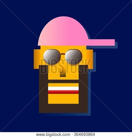 Bearded Man In A Pink Cap And Glasses. Vector Illusration