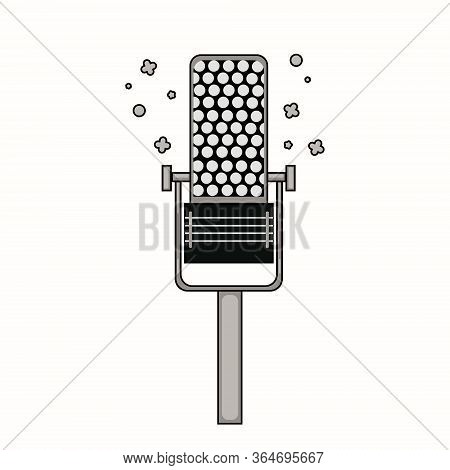 Podcast Gray Graphic Microphone With Drawn Sound Effects