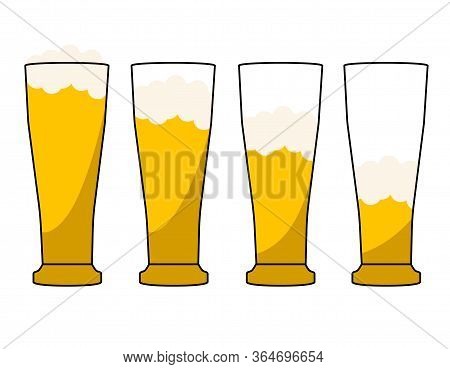 Four Beer Glasses With Foam. Vector Illustration