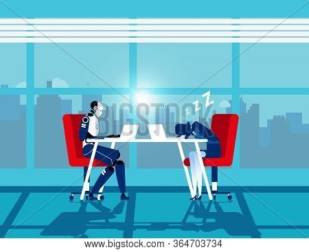 Human Vs Robot Of A Working. Artificial Intelligence Technology Concept, The Difference Between Robo