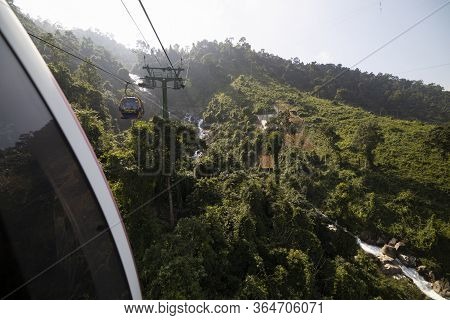 Da Nang, Vietnam - 16January 2020: Cable Car To Ba Na Hills Mountain Resort Sunworld, Touristic Comp