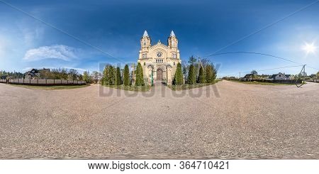 Full Seamless Spherical Hdri Panorama 360 Degrees Angle View Near Entrance Of Old Neo Gothic Catholi