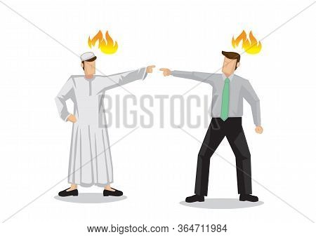 Conflict Between A Muslim And A White Man. Concept Of Racism And Diversity. Flat Isolated Vector Ill