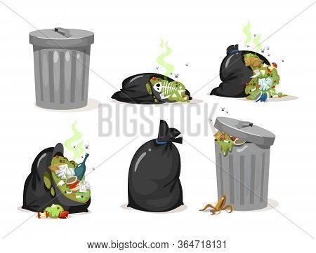 Black Trash Bags And Garbage Metal Can Set