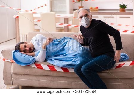 Father and son in coronavirus disease concept at home
