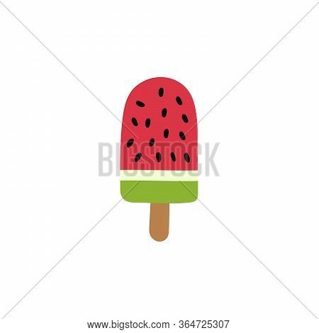 Tasty Delisious Ice Cream Cone. Strawberry Soft Icecream. Pink Waffle Dessert Isolated On White Back