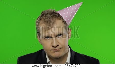 Portrait Of Drunk Unhappy Young Clerk Man With Hangover. Emotions. Disheveled Guy Businessman In Sui