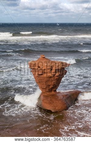 The Teacup rock, named for the resemblence to a cup and saucer, in Thunder Cove beach, Prince Edward Island, Canada