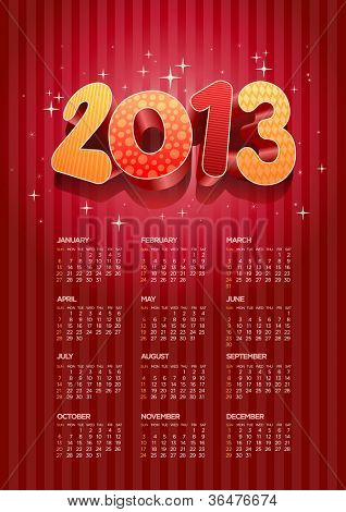 Vektor 2013 kalender. Alle elementer er lagdelt separat i vektor fil. Let redigerbare.