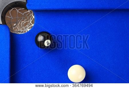 Match Ball. Black Eight Ball In The Pocket.