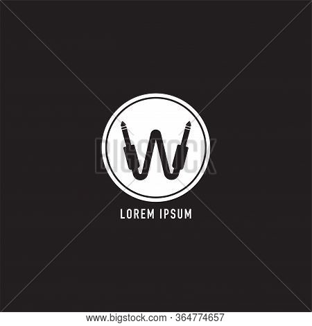 Cable Jack Logo Concept Forming Letter W Alphabet With Ellipse Shape Behind. Audio Logo Design Templ