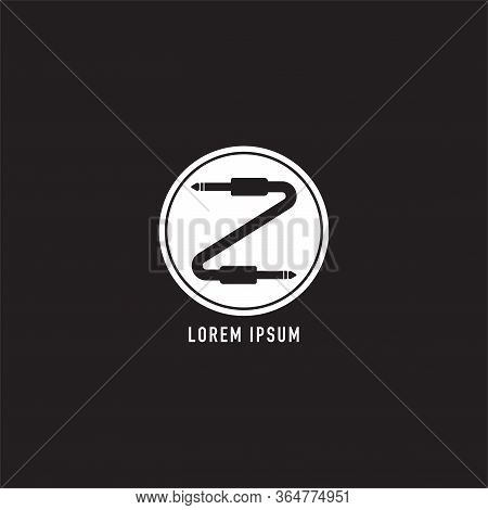 Cable Jack Logo Concept Forming Letter Z Alphabet With Ellipse Shape Behind. Audio Logo Design Templ