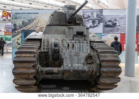 Bovington.dorset.united Kingdom.february 9th 2020.a Renault Char B1 Heavy Tank Is On Display At The 