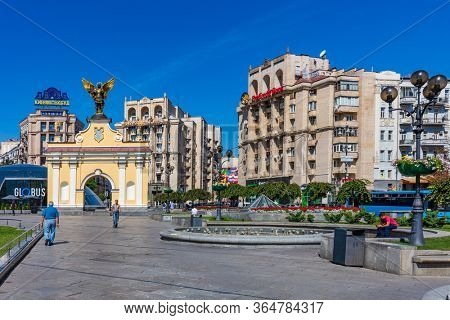 Kiev , Ukraine - August 30, 2019 : Maidan square main Landmark of Kiev Ukraine Europe