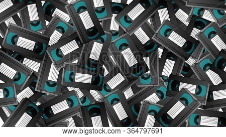 Seamless Pattern Of Retro Old Hipster Video Cassettes For Watching Movies From The 70s, 80s, 90s, 20