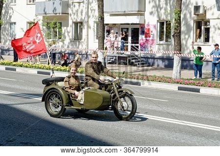 Samara, Russia - May 9, 2019: A Historical Example Of Military Equipment,motorcycle Mmz M72, At The 
