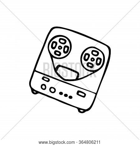 Single Hand-drawn Tape-recorder Icon. Musical Symbol. Vector Illustration