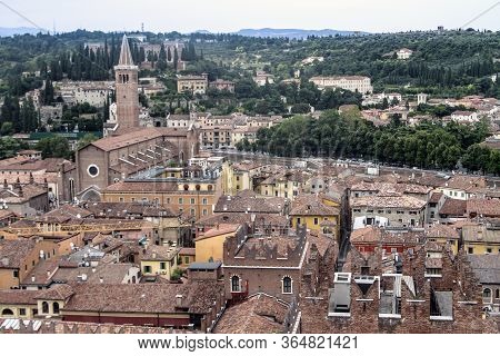 Roofs Of Verona, Italy As Seem From The Lamberti Tower Height, Torre Dei Lamberti