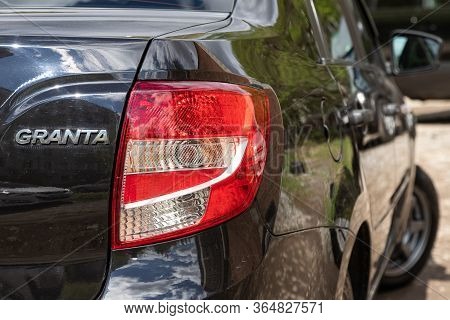 Novosibirsk/ Russia - May 02 2020: Lada Granta, Close Up  Of Modern  Car Xenon Lamp Taillight. Exter